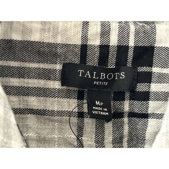 Talbots Petite MP Black Gray Metallic Plaid Long Sleeve Button Front Shirt - Picture 4 of 6
